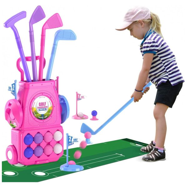 ectqfwz7nspb0b_0 jpg - Conjunto de Tacos de Golfe Infantil com 8 Bolas, Tapete e Carrinho com Rodas, QDRAGON, Rosa