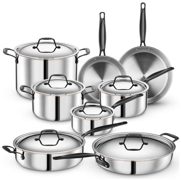 ectqg35f63z90b_0 jpg - Jogo de Panelas e Frigideiras em Aço Inoxidável com 14 Peças e Podem Ser Lvadas na Máquina de Lavar Louça, LEGEND COOKWARE, Prata e Preto