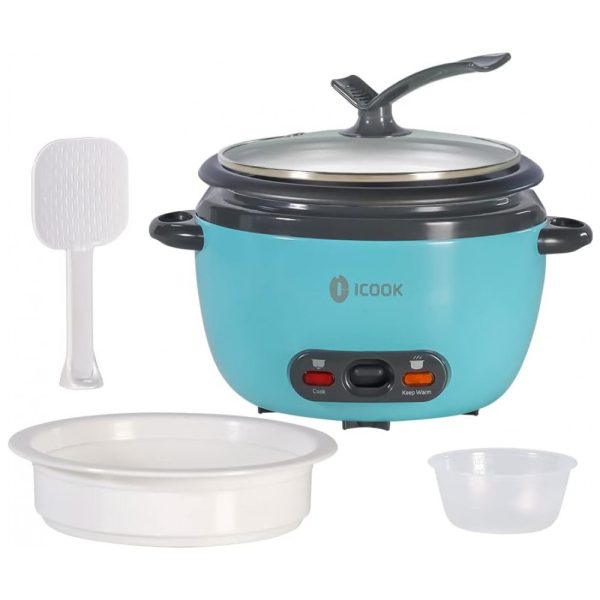 ectqg93y11cb0b_0 jpg - Mini Panela de Arroz Elétrica até 3 xícaras não Cozidas, 110V, ICOOK, Azul