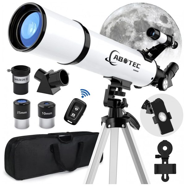 ectqgbqc48l90b_0 jpg - Telescópio Astronômico 20x150 com Adaptador de Celular, Controle Remoto, Tripé e Bolsa para Transporte, ABOTEC, Branco