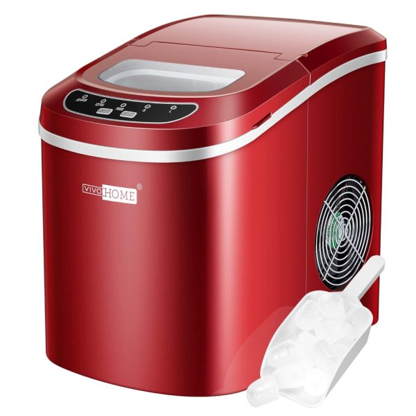 ectqgnv1s8h70b_0 jpg - Máquina de Gelo, Portátil, Produz 12kg, Dia 9 Cubos, 6 10min, 110v, VIVOHOME, Vermelho