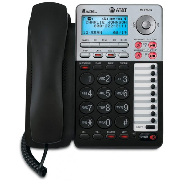 ectqgq7ynb300b_0 jpg - Telefone com Fio de 2 Linhas, Atendimento Digital e Identificador, 1 Ap, ATT ML17939, Preto