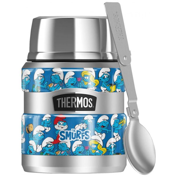 ectqgqgdrf6b0b_0 jpg - Frasco Térmico para Alimentos 473 ml com Vedação a Vácuo e Colher Dobrável Aço Inoxidável, THERMOS Smurfs, Azul