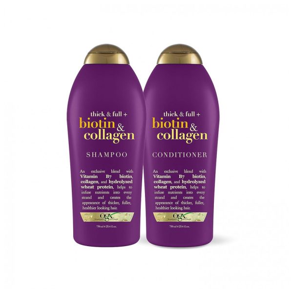 ectqh1h2jlr70b_0 jpg - Biotin Collagen Shampoo e Condicionador 750 ml com Vitamina B7 e Proteína Hidrolisada de Trigo para Cabelos Finos, OGX 67451, Violeta