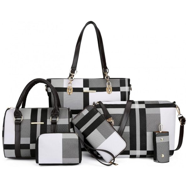 ectqhpc6c8780b_0 jpg - Conjunto de Bolsas Femininas 6 Peças com Carteira, 2E youth, Preto Xadrez