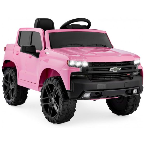 ectqjgvg1bpc0b_0 jpg - Carro Elétrico Infantil a Bateria com Controle Remoto, Armazenamento de Caçamba, Alto Falante Bluetooth e Luzes LED, 12V, Best Choice Products Chevrolet Silverado, Rosa