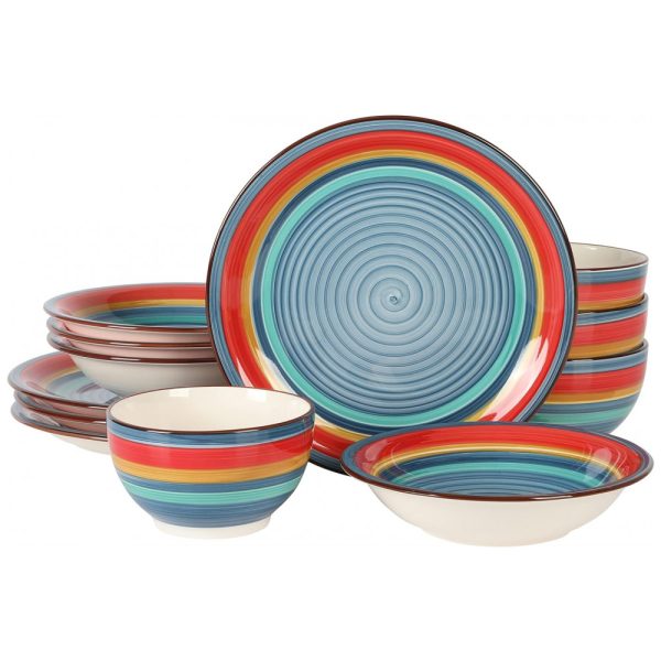 ectqjnzc3p9b0b_0 jpg - Aparelho de Jantar com 12 Peças em Cerâmica Pintadas á Mão, Gibson Home Rainbow, Azul