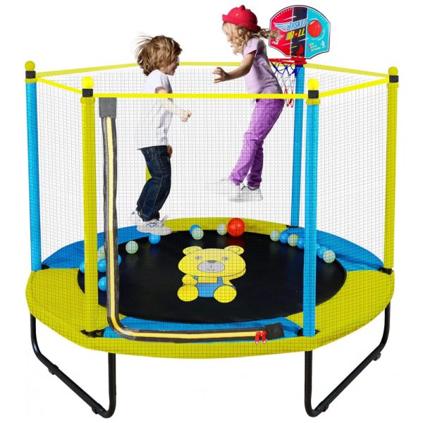 ectqjwzvsb190b_0 jpg - Cama Elastica Infantil com Diâmetro e Rede de Proteção para até 100 kg, Amarela, HOEE, Amarelo