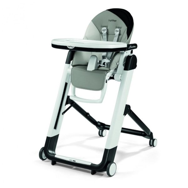 ectqk6vq5o710b_0 jpg - Cadeira de Alimentação Cadeirão com Altura do Assento Ajustável e 4 Rodas, Peg Perego, Cinza e Preto