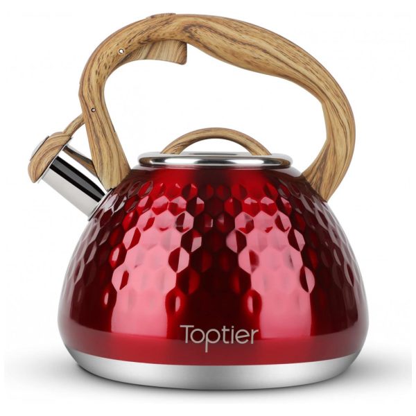 ectqkhy76b690b_0 jpg - Chaleira de Chá 2.7L em Aço Inoxidável com Apito, TOPTIER, Vermelho