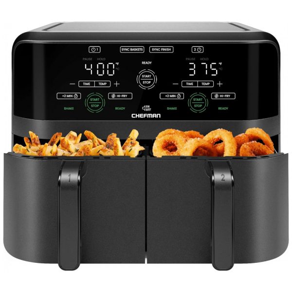 ectqkl723c7b0b_0 jpg - Fritadeira Elétrica Airfryer com 2 Cestos de 3L e Painel de Controle Digital, 110V 1700W, CHEFMAN, Preto