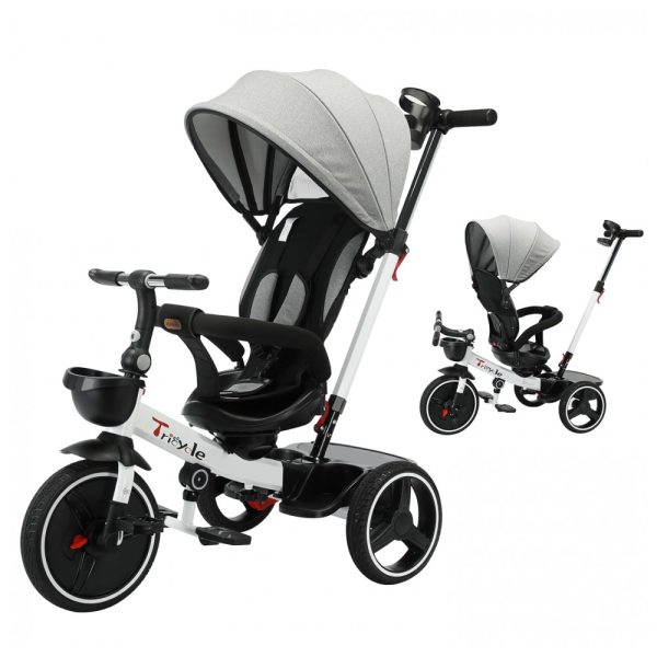 ectql7m2k8gc0b_0 jpg - Triciclo para bebê UBRAVOO, carrinho de passeio para bicicleta de empurrar para bebê 6 em 1, guarda corpo removível para bicicleta infantil, dossel ajustável, arnês de segurança, pedal dobrável, cesto de zenamento, freio, design de absorção de choque