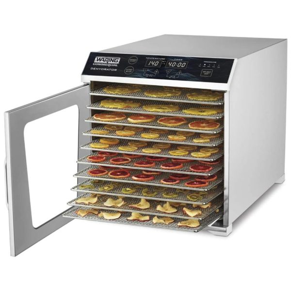 ectql7w32p180b_0 jpg - Desidratadora de Alimentos Profissional com 10 Bandejas, Display LED Digital e Plugue de 5 a 15 Fases, 110V 800W, Waring WDH10, Prata