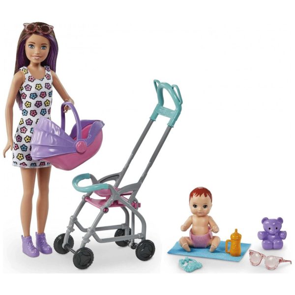 ectql9crcln90b_0 jpg - Babá com Carrinho e 5 Acessórios para Crianças de 3 anos ou Mais, BARBIE GX4, Violeta