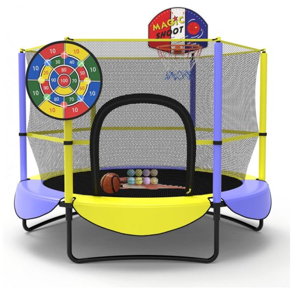 ectqlgrhz89b0b_0 jpg - Gardenature Trampolim de 60 5 pés embutido na cesta de basquete, alvo de dardos, melhores presentes de aniversário para crianças em ambientes internos e externos, mini trampolim multifuncional para crianças com rede, presentes para meninos e meninas, de 1