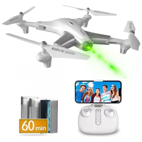 ectqlsx86hw90b_0 jpg - Drone com Tecnologia de Posicionamento até 60 Min de Voo e 3 Baterias, LOOLINN, Branco