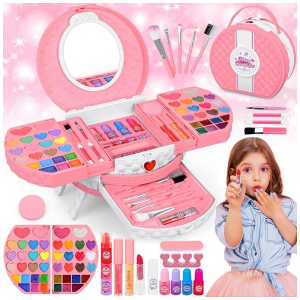 ectqlt261rjc0b_0 jpg - Kit de Maquiagem Infantil com 66 Peças para Crianças de 3 a 10 Anos, MINIFUN, Rosa e Branco