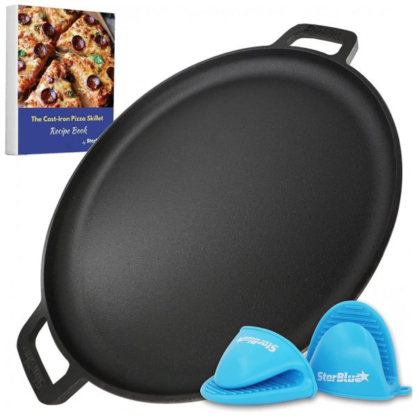 ectqm2n7s2590b_0 jpg - Frigideira de Ferro Fundido para Pizza com Alças de Silicone, STARBLUE SB GV 400, Preto