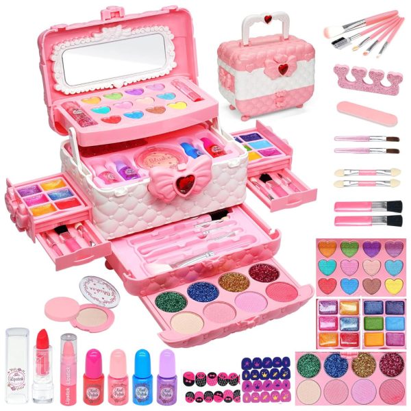 ectqmlmkd2z90b_0 jpg - Kit de Maquiagem Infantil com 57 Peças para Crianças de 4 a 12 Anos, HERAPFANN, Rosa