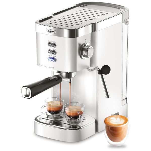 ectqn3nqmvrc0b_0 jpg - Máquina de Café Expresso 20 Bar com Vaporizador de Leite, 3 Funções e Tanque de Água Removível de 1,2L, 110V 1350W, Gevi GECME022 U, Prata e Branco