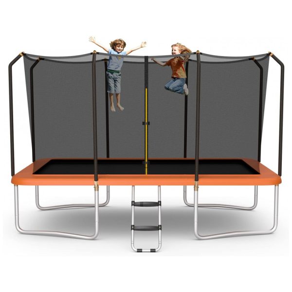 ectqnkw3gn8b0b_0 jpg - Trampolim retangular Goplus 8FT x 14FT, trampolins recreativos com rolamento de 440LBS com escada antiderrapante de rede de gabinete, almofada à prova dágua, trampolim externo de salto aprovado pela ASTM para crianças e adultos laranja