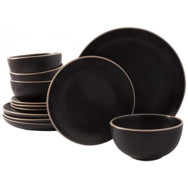 ectqntrlttd80b_0 jpg - Aparelho de Jantar com 12 Peças em Cerâmica Serve 4 Pessoas, Gibson Home Rockaway, Preto