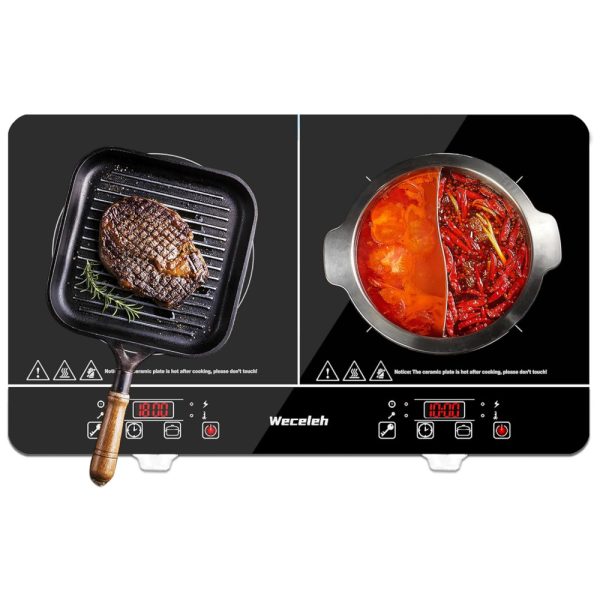 ectqpgdyxcdb0b_0 jpg - Cooktop de Indução Elétrico com Queimadores Duplos, 9 Níveis de Potência e 10 Níveis de Aquecimento, 110V 1800W, Weceleh, Preto