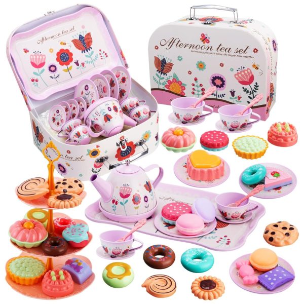 ectqpr5vqsyb0b_0 jpg - Jogo de Chá Infantil 46 Peças com Tema da Princesa Tea Time, Biscoitos, Bule, Bolo e Sobremesa, MAMPO, Rosa