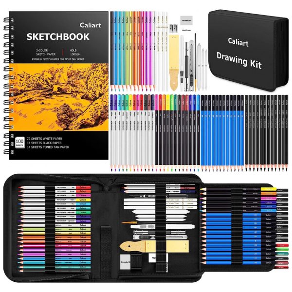 ectqqn1q2n7b0b_0 jpg - Kit Lápis de Cor Profissional Art Supplies com Estojo 176 peças Tintas Acrílicas, Aquarela, CALIART 663152, Preto