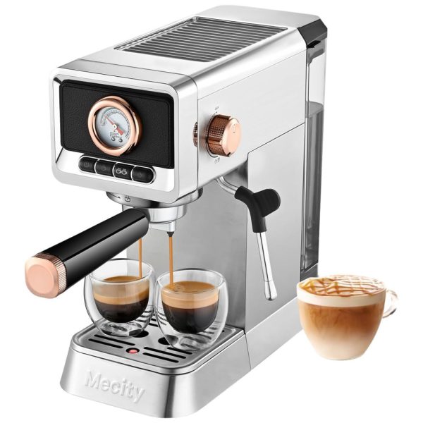 ectqqnghm7bc0b_0 jpg - Máquina de Café Expresso 20 Bar com Bocal de Leite e Tanque de Água de 1L, 110V 1400W, Mecity, Prata