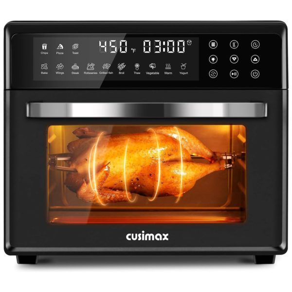 ectqqw75c8fc0b_0 jpg - Forno Elétrico de Bancada 13 em 1, 22L com Função Air Fryer, Painel Digital, Espeto Rotativo, Desidratador e Acessórios, 110V 1700W, CUSIMAX, Preto