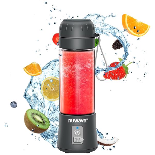 ectqqx5n6wjb0b_0 jpg - Liquidificador Pessoal Portátil 530mL com USB C Recarregável, Lâmina de 6 Peças para Triturar Gelo e Sem BPA, Nuwave, Cinza