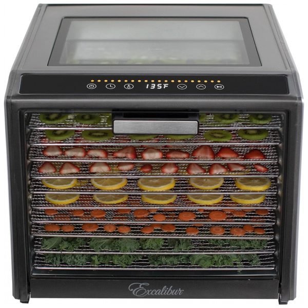 ectqr66jsb8c0b_0 jpg - Desidratador de Alimentos com 10 Bandejas, Controle de Temperatura, Porta de Vidro para Visualização e Display LED, 800W, Excalibur, Cinza