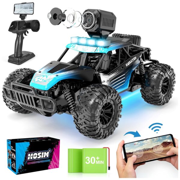 ectqrlppshgc0b_0 jpg - Carrinho de Controle Remoto Off Road, Escala 1 16 com Câmera FPV HD 1080P, 2 Baterias e Luzes, Hosim, Preto