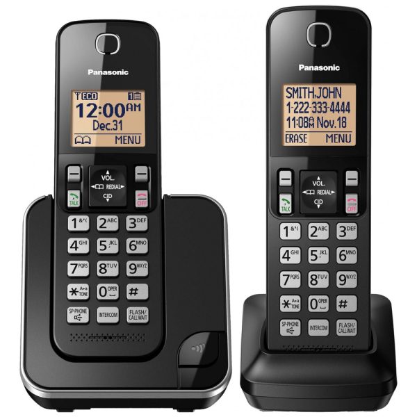 ectqs0tinlk10b_0 jpg - Telefone sem Fio, com expansão de 2 linhas, 2 unidades, preto, PANASONIC KX TGC352B, Preto