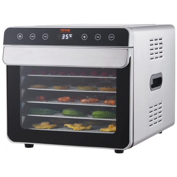 ectqs37cnx5c0b_0 jpg - Desidratador de Alimentos com 6 Bandejas de Aço Inoxidável e Temporizador Digital, 700W, VEVOR, Prata