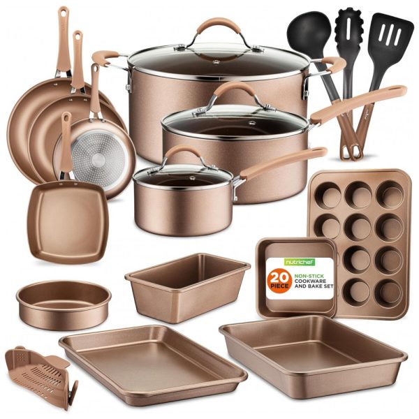 ectqs6sgsv780b_0 jpg - Conjunto de Panelas Antiaderentes e Utensílios, Peças, NUTRICHEF 20 Piece Nonstick, Dourado