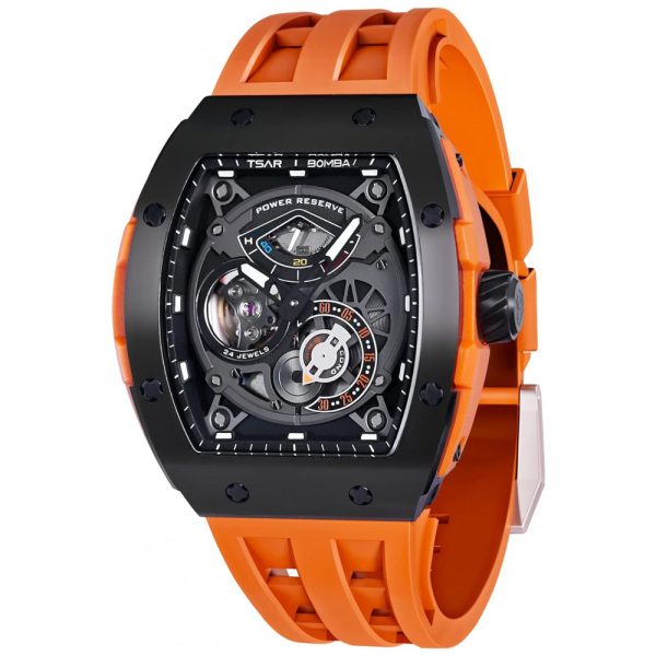 ectqscb3th8b0b_0 jpg - Relógio Masculino Analógico Automático a Prova dÁgua 50M com Pulseira de Silicone, TSAR BOMBA 8210 A, Laranja