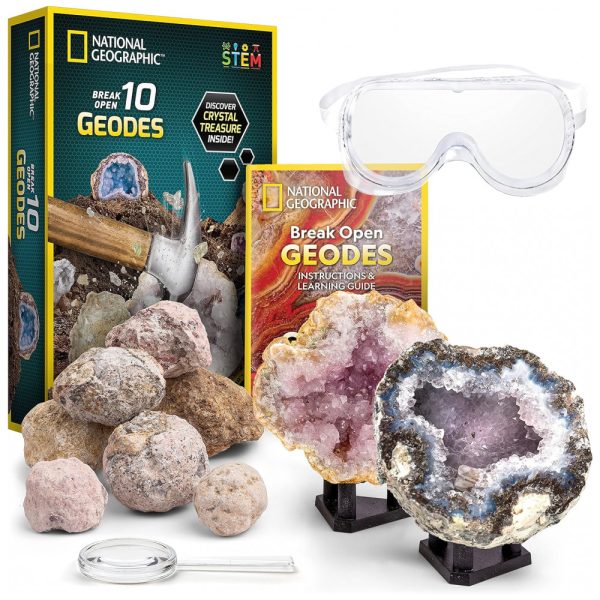 ectqsi7bj0610b_0 jpg - Kit de Escavação de Pedras Educativo 10 Geodos 2 Suporte de Exibição e Óculos, NATIONAL GEOGRAPHIC, Azul Aço