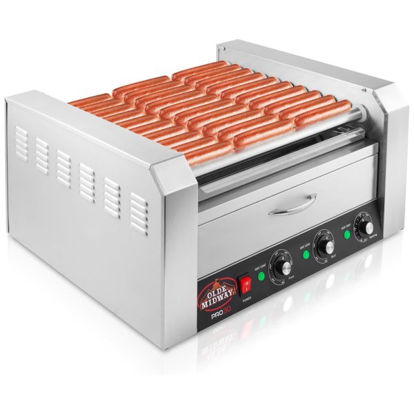 ectqsj2dvrqb0b_0 jpg - Máquina de Cachorro Quente até 30 Salsichas com Gaveta Aquecida para Pães, em Aço Inoxidável de Fácil Limpeza, 110V 1600W, Olde Midway, Prata