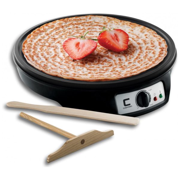 ectqstmgld370b_0 jpg - Máquina de Elétrica antiaderente de Aço inoxidável, 1000W, 110v, CHEFMAN Electric Crepe Maker Griddle, Preto