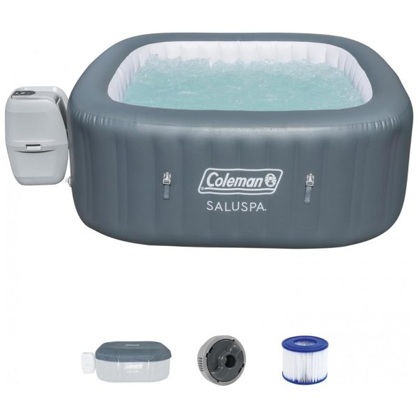 ectqt2qfkjc70b_0 jpg - Spa Inflável Hidromassagem Externa para 4 Pessoas com 114 Jatos, Tampa e Bomba, Coleman 15442 BW SaluSpa, Cinza