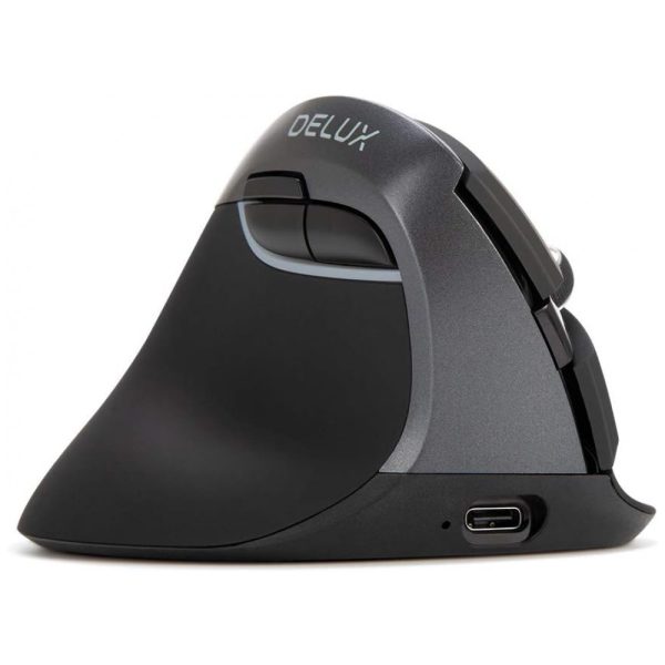 ectqt676dvl80b_0 jpg - Mouse Ergonômico Vertical Óptico sem Fio Reduz a Tensão do Pulso com Rolo Lateral e Botões Silenciosos, 800, 4000 DPI, DELUX M618ZD IRON GREY, Preto