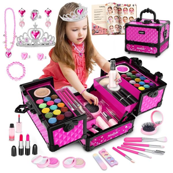 ectqtlrthgy90b_0 jpg - Kit de Maquiagem Infantil com 65 Peças Laváveis e Estojo para Crianças de 3 a 12 Anos, Hollyhi, Rosa