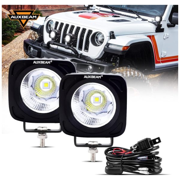 ectqv4kcbcy90b_0 jpg - Luz LED Off Road 50 W Luz de Nevoeiro Quadrada Branca com kit de Cablagem 5000 Lúmens, Auxbeam