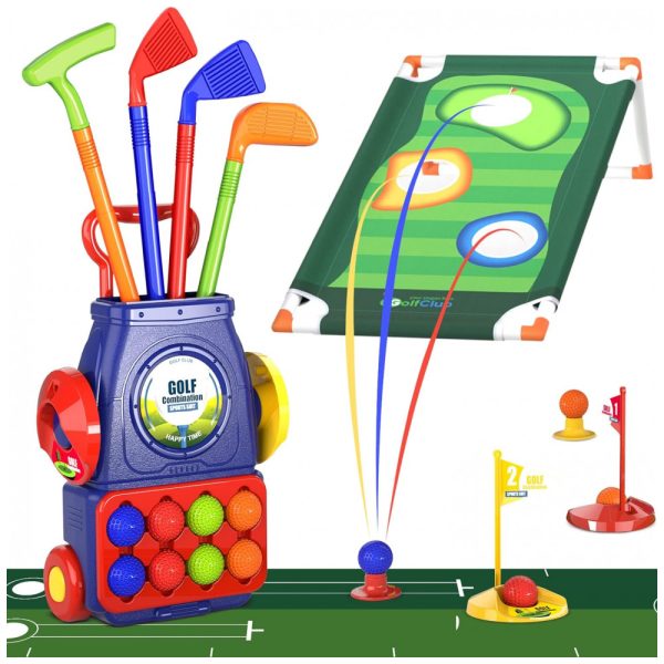 ectqv6q5pspb0b_0 jpg - Conjunto de Tacos de Golfe Infantil com 8 Bolas, Tapete e Carrinho com Rodas, QDRAGON, Azul