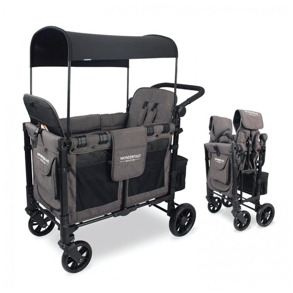 ectqvccdbzk90b_0 jpg - Carrinho de Passeio para 2 Crianças Multifuncional com Cobertura Removível e Dobramento, até 90 kg, WONDERFOLD W2, Cinza Carvão