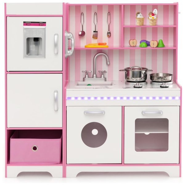 ectqvgdn4slc0b_0 jpg - Cozinha Infantil com Luzes, Caixa de Armazenamento, Máquina de Fazer Gelo, Forno, Fogão e Utensílios de Cozinha, HONEY JOY, Rosa