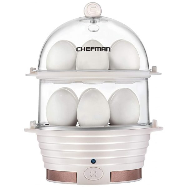 ectqvm8fdt380b_0 jpg - Cozedor de Ovos Elétrico com 2 Andares para até 12 Ovos, 360W, 110v, CHEFMAN Electric Egg Cooker Boiler,, Branco