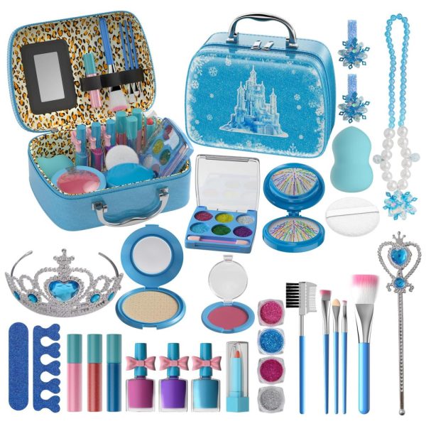 ectqvnfcnxgc0b_0 jpg - Kit de Maquiagem Infantil Lavável com 29 Peças para Crianças de 3 a 8 Anos, ARIHEL Frozen, Azul